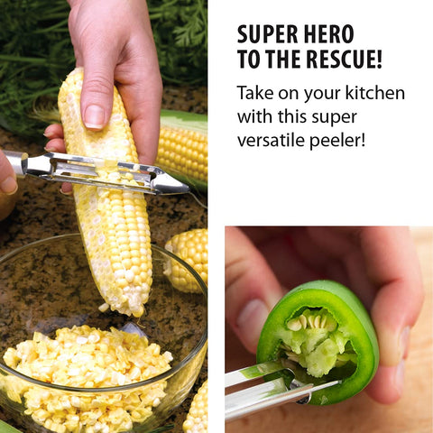 RADA Deluxe Vegetable Peeler shows satin aluminum and black resin handle options.