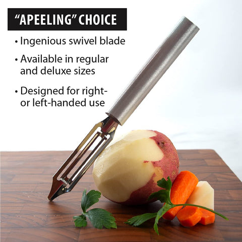 RADA Deluxe Vegetable Peeler left-handed friendly design supports comfortable prep.