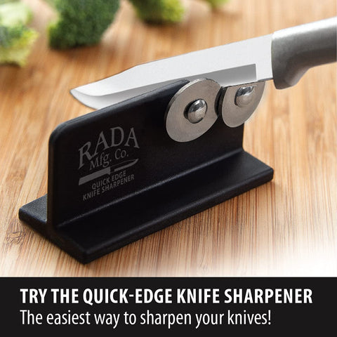 RADA Quick Edge Sharpener wheels closeup emphasizes high-carbon stainless steel wheels