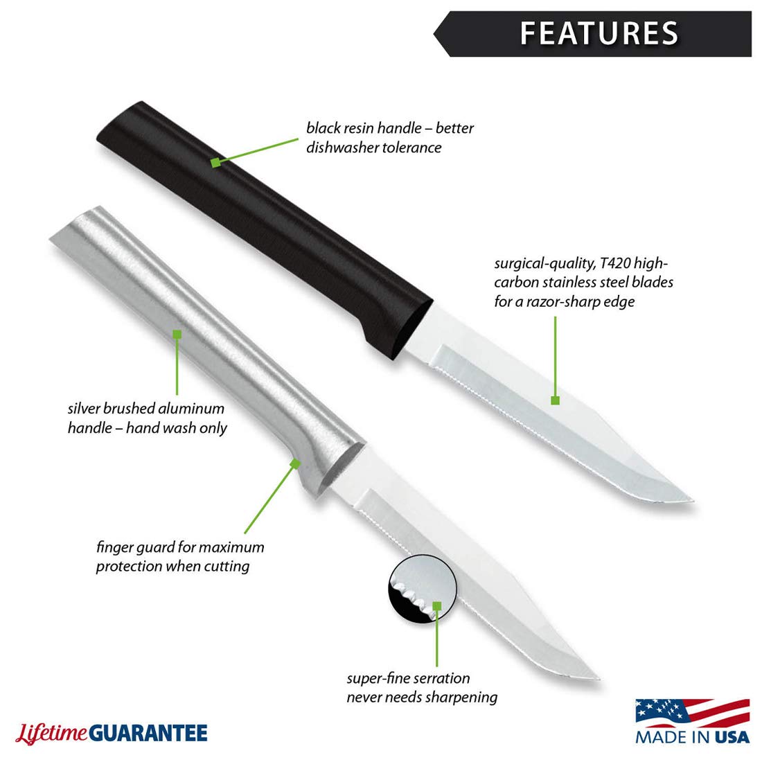 RADA R142 hollow-ground serrated blade maintains sharpness for quick cuts