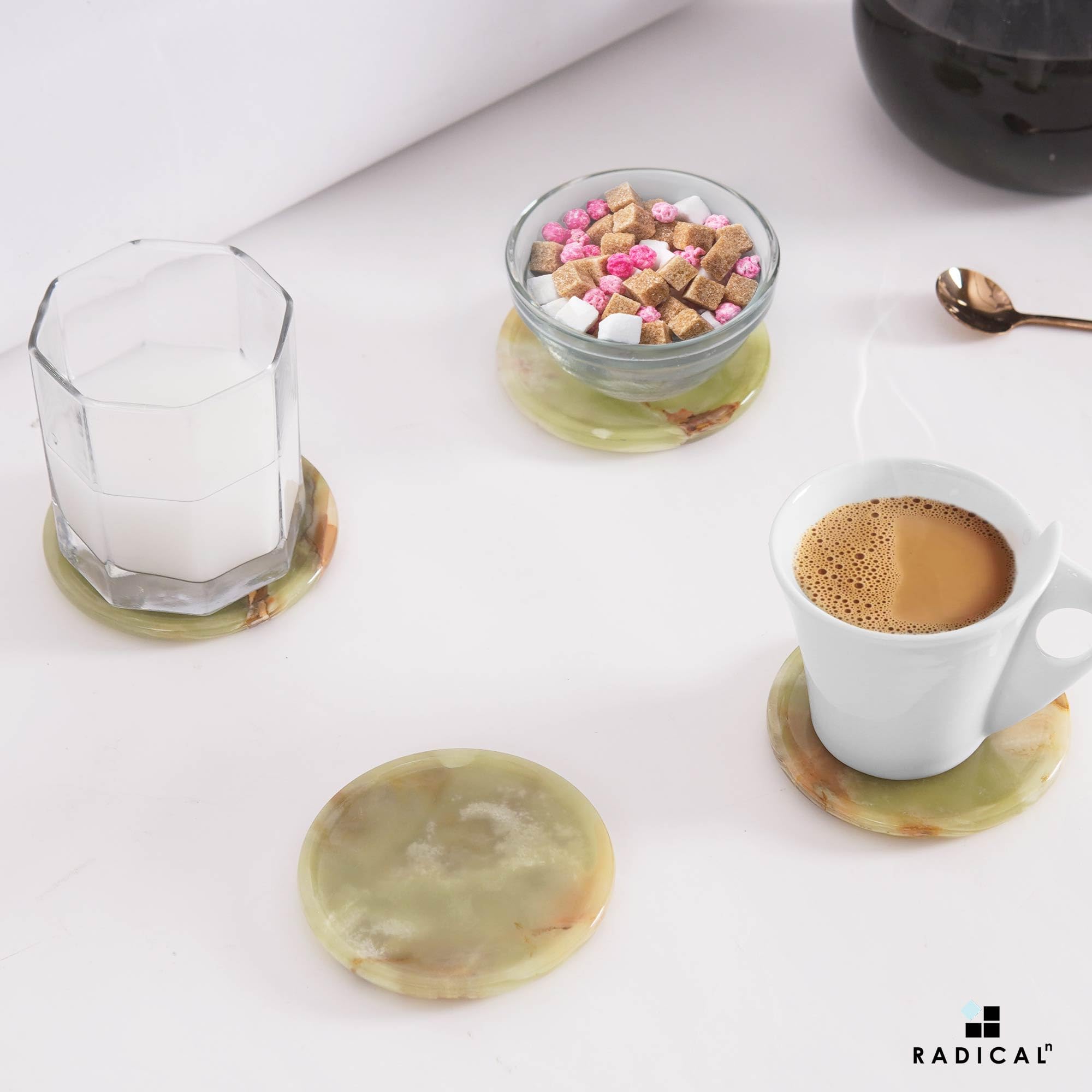 Radicaln coaster closeup green onyx pattern highlights natural luxury