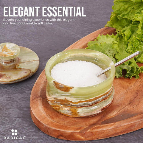 Radicaln green marble spice jar highlighting the lid, ideal for premium salts.