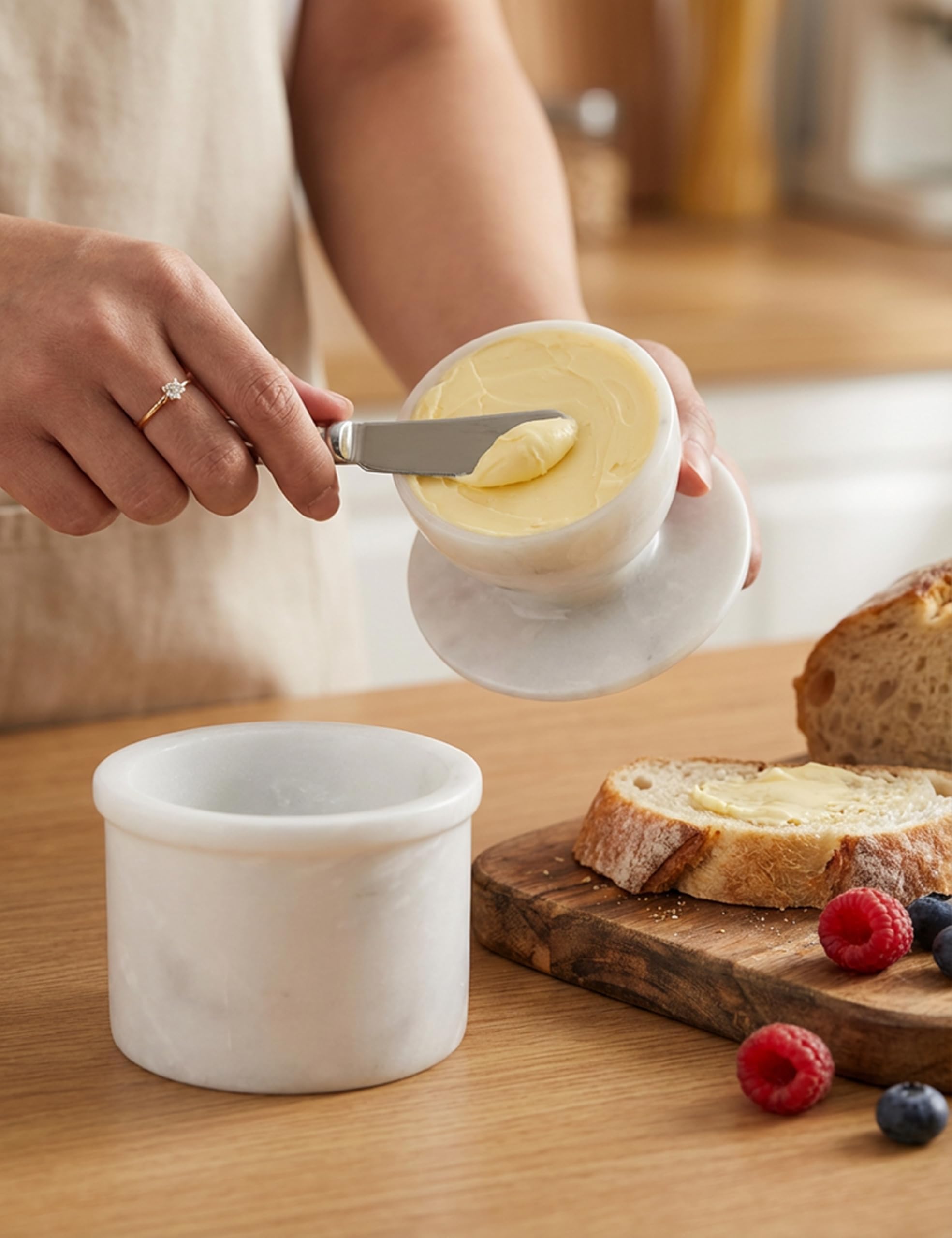 Radicaln marble butter keeper on counter for easy access