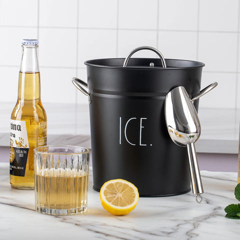 Bar counter scene with Rae Dunn ice bucket for entertainment