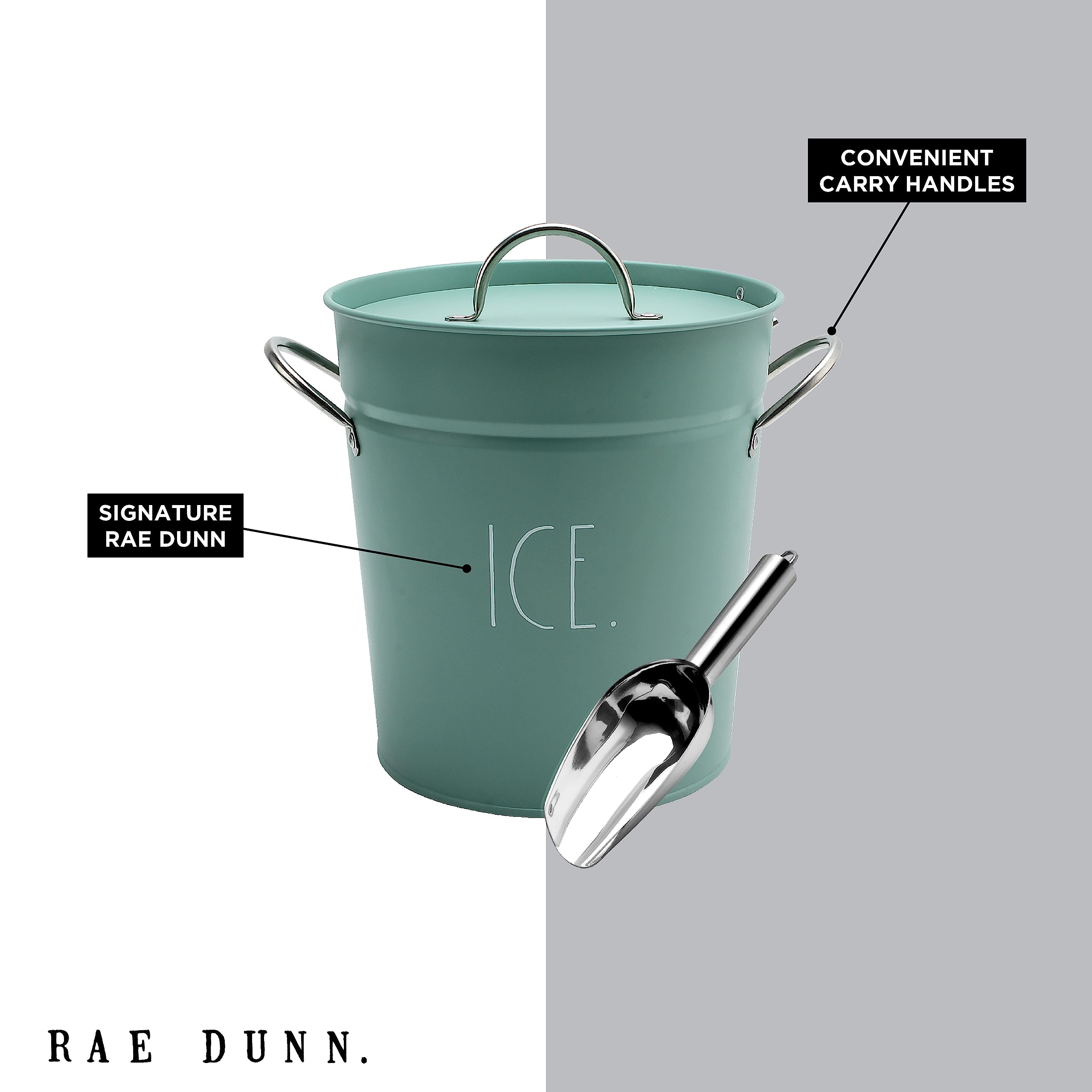 Rae Dunn ice bucket helps keep beverages chilled without clutter.