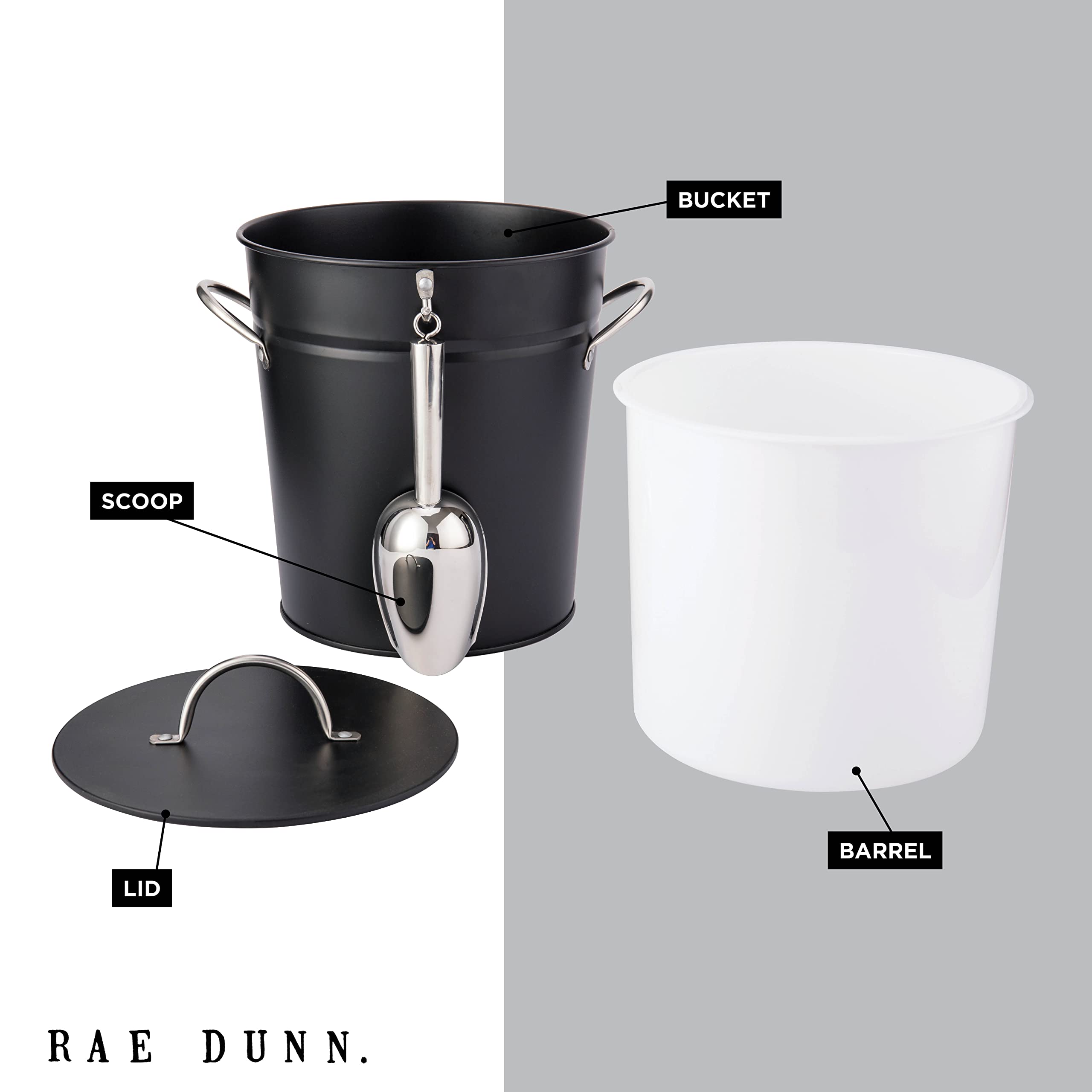 Rae Dunn ice bucket with lid and handle for easy transport