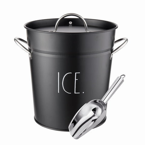 Rae Dunn ice bucket with scoop in black keeps drinks cold at gatherings