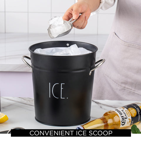 Close-up of Rae Dunn ice bucket's sleek black finish