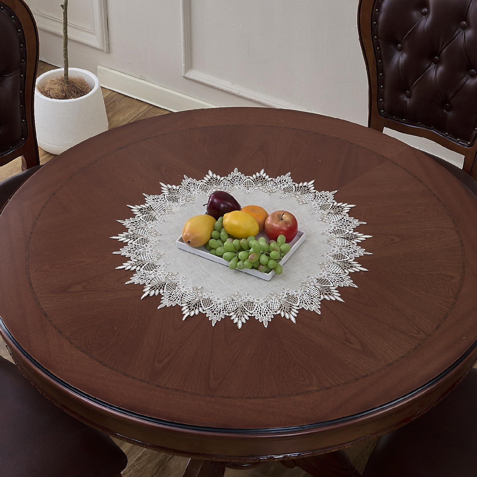 Raedan linen-lace embroidery detail adds texture to everyday dining