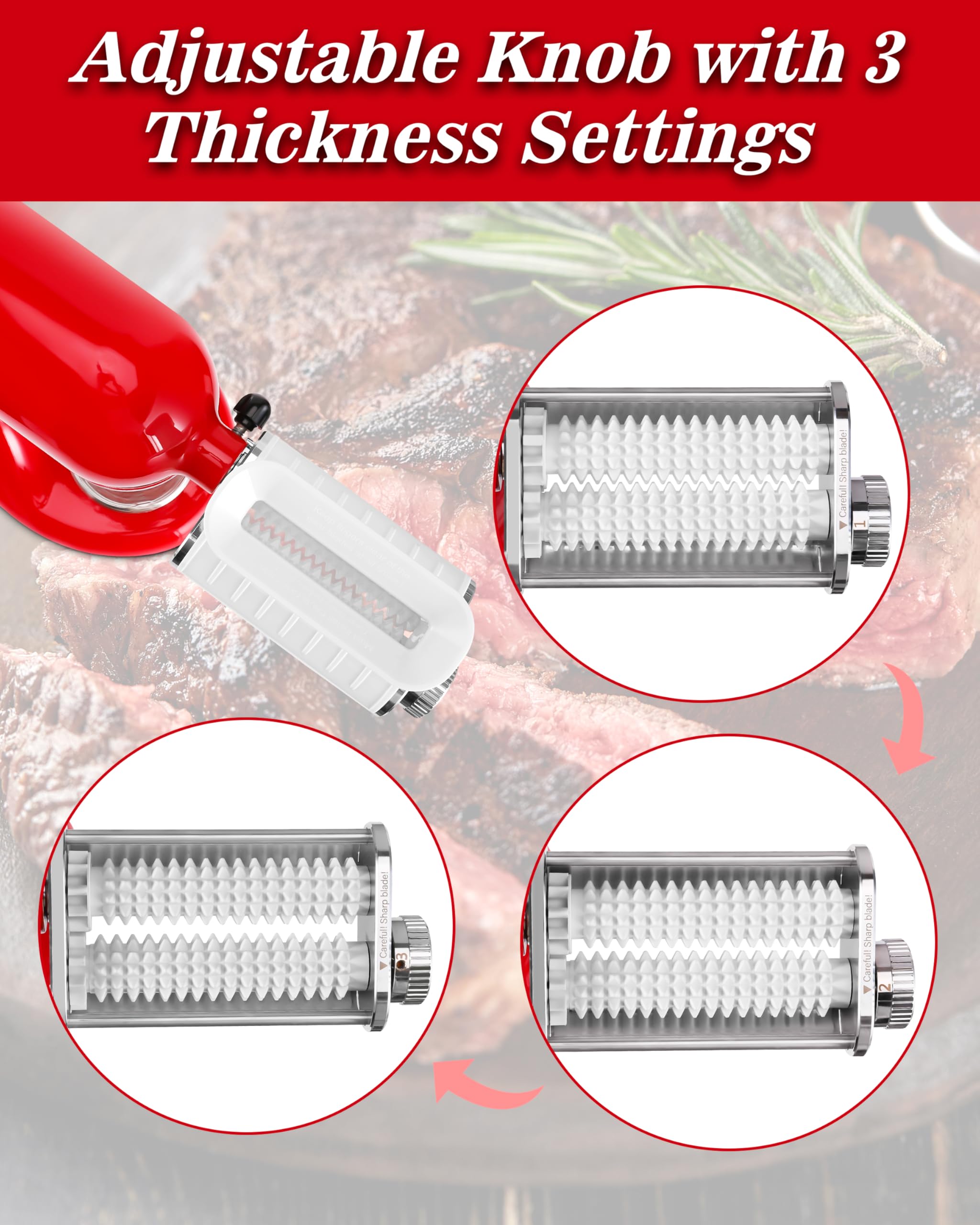 RAF BAR tenderizer in action on the mixer speeds prep and tenderizes steaks.