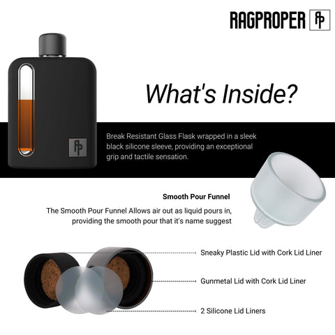 Vented silicone funnel reduces spills when pouring from Ragproper flask