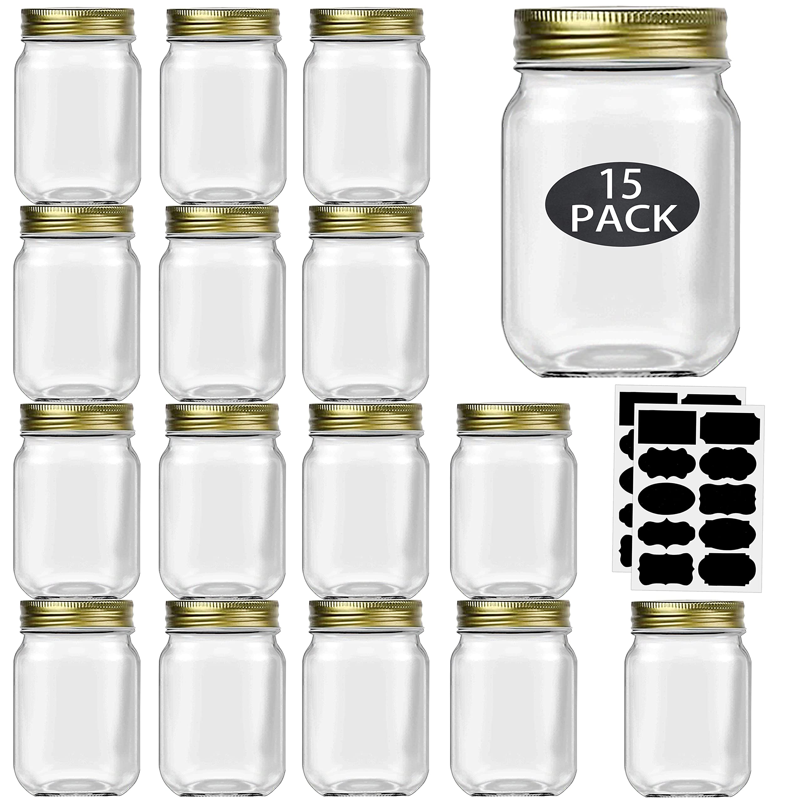 Rainforce 16 oz mason jar with lids shows clear glass for easy content visibility and freshness.