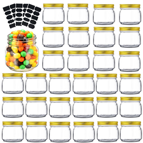 Rainforce 8 oz mason jar with gold lid, crystal-clear glass for easy content visibility.