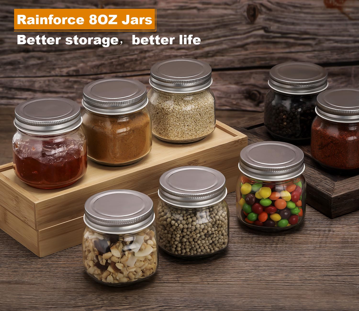 Rainforce clear mason jar 8 oz showing contents clearly for quick identification