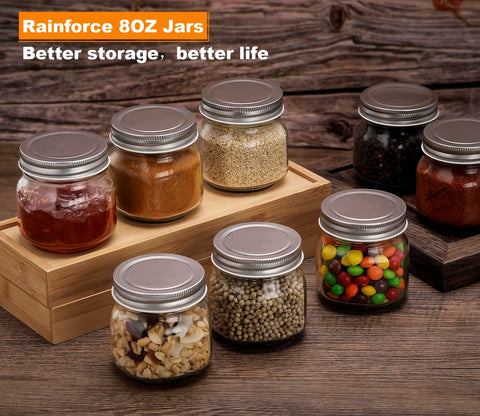 Rainforce clear mason jar 8 oz showing contents clearly for quick identification