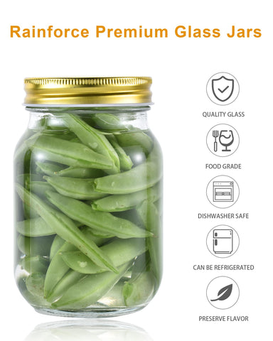 Rainforce regular-mouth jar demonstrates 2.5-inch opening for easy filling and cleaning.