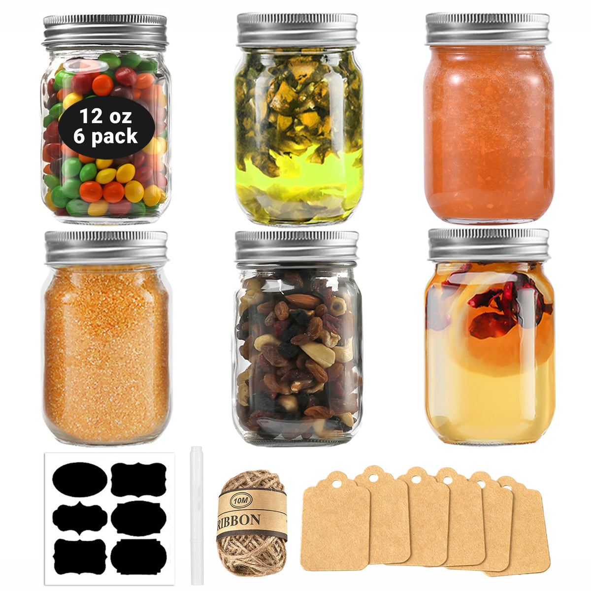 Rainforce 12 oz mason jar with regular mouth and silver lid for easy canning and storage.