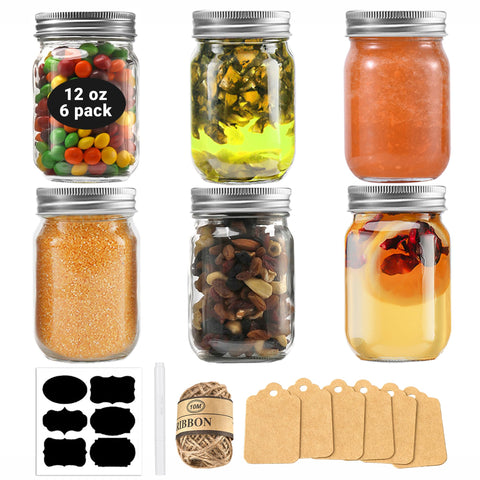 Rainforce 12 oz mason jar with regular mouth and silver lid for easy canning and storage.