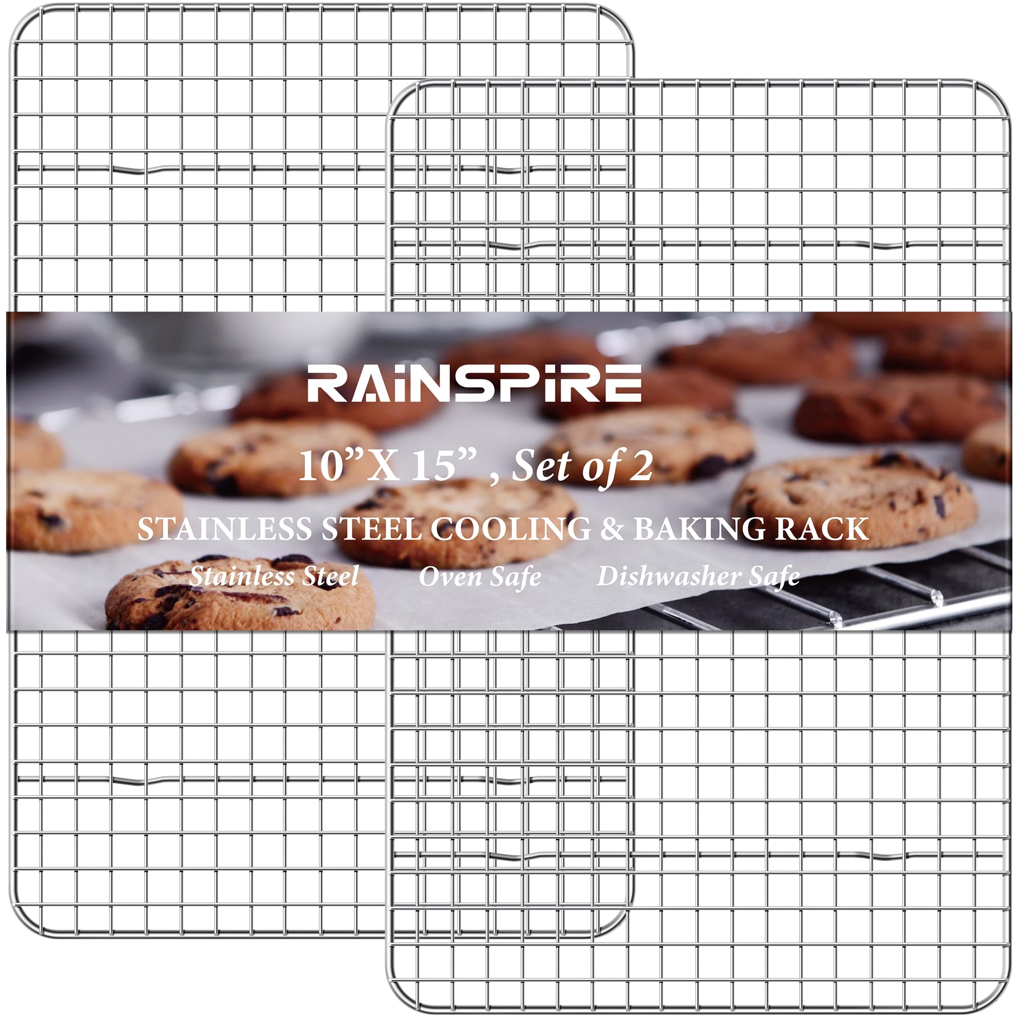 Rainspire cooling rack 10x15-2pack elevates baked goods for quick, even cooling.