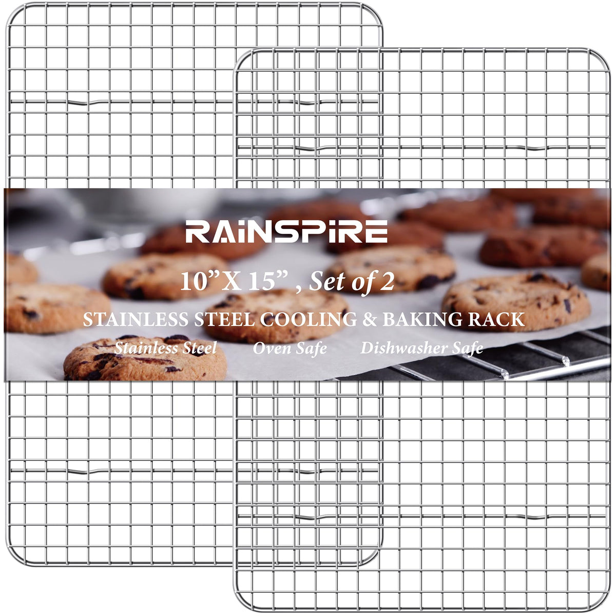Rainspire cooling rack 10x15-2pack elevates baked goods for quick, even cooling.