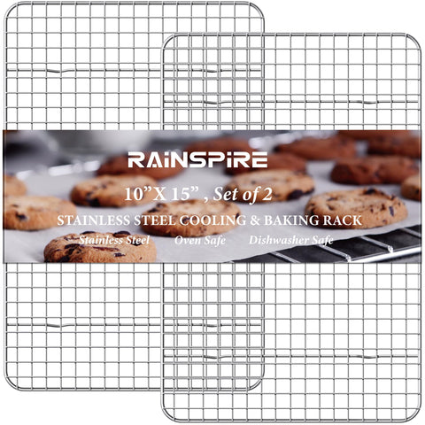Rainspire cooling rack 10x15-2pack elevates baked goods for quick, even cooling.