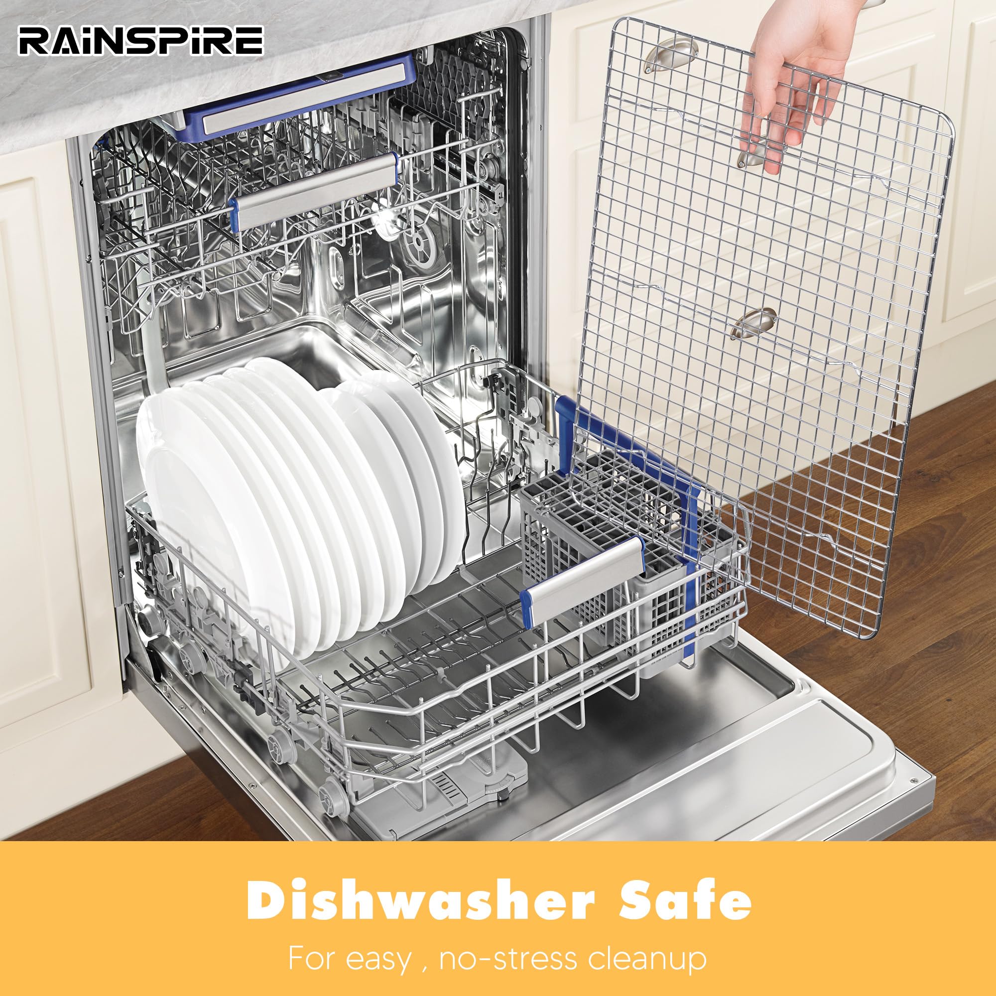 Rainspire jelly-roll pan fit rack keeps cookies elevated on a 10.25 by 15.25 inch pan.