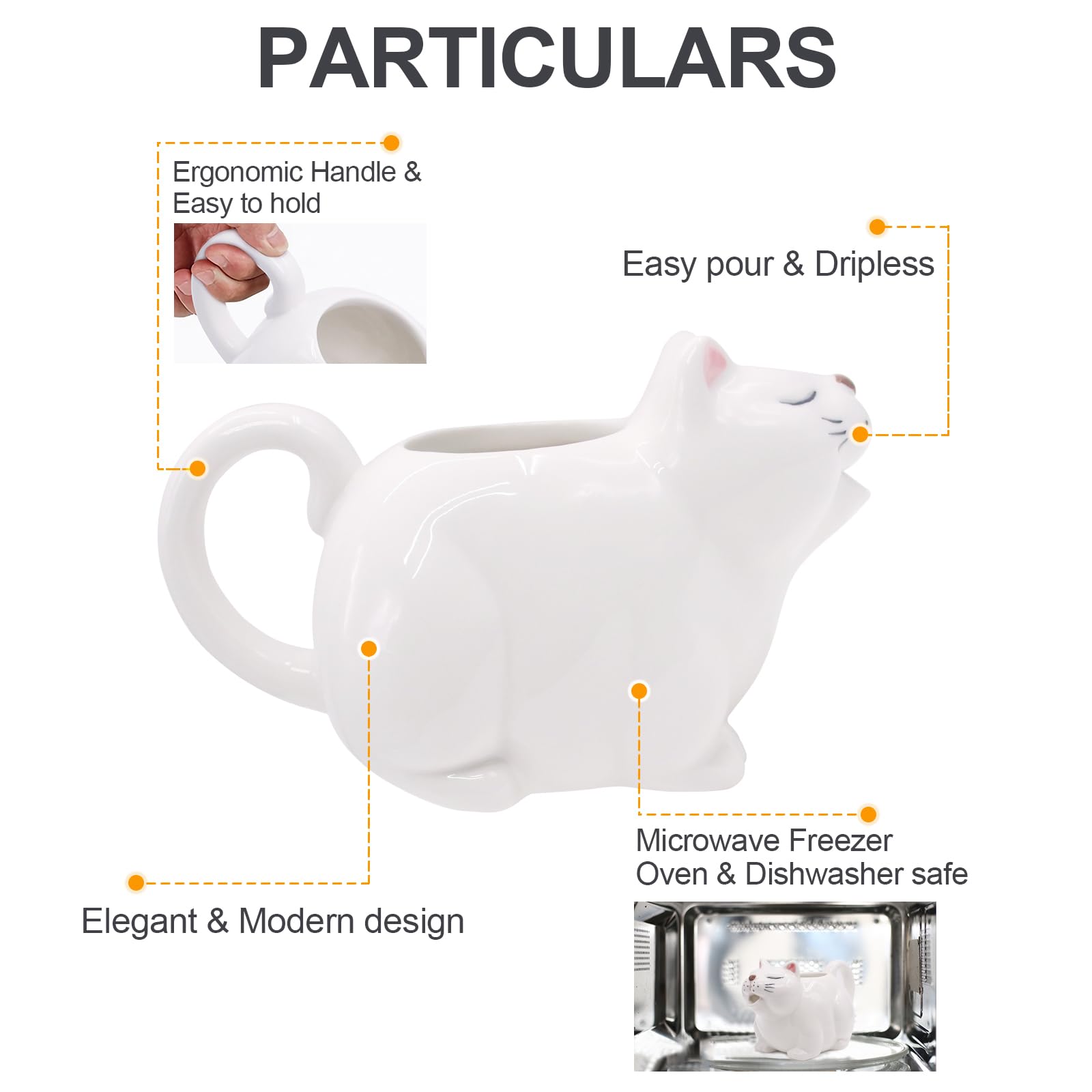 RAISLY cat gravy boat glossy glaze finish adds playful elegance to tables.