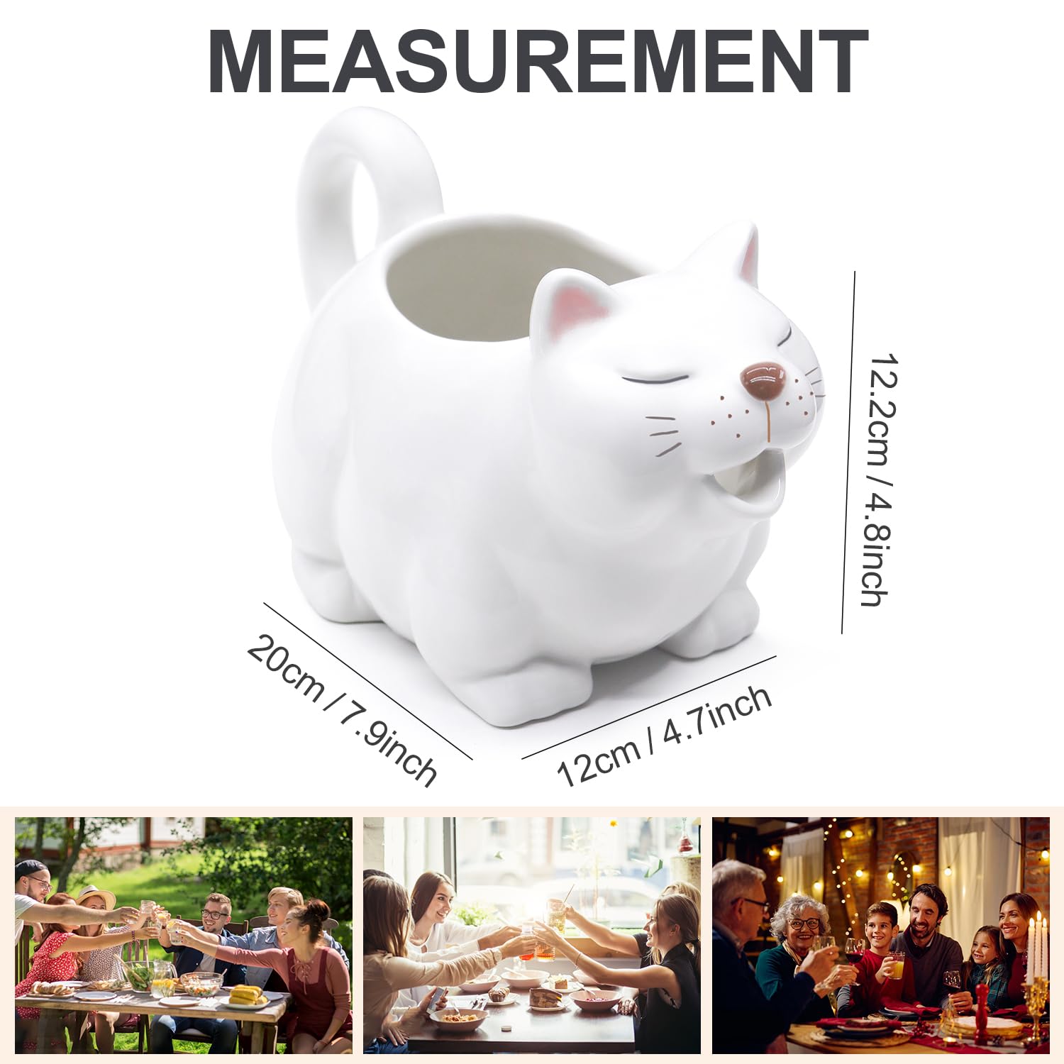 RAISLY cat gravy boat in-use on dining table demonstrates versatile serving.