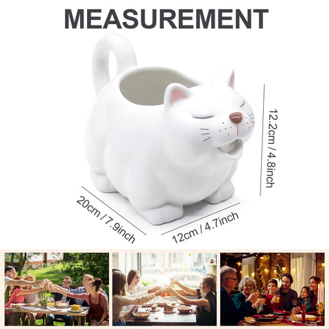 RAISLY cat gravy boat in-use on dining table demonstrates versatile serving.