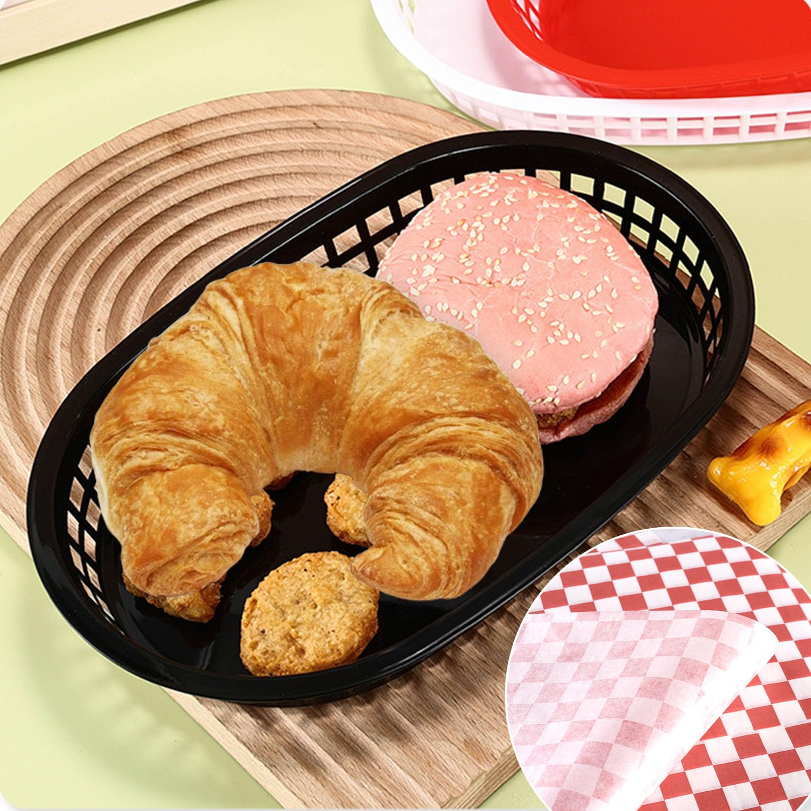 Ralahbeifm versatile serving baskets for burgers, sandwiches, and snacks.