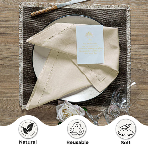 Ramanta Home napkins on dining table illustrate easy care and elegance.