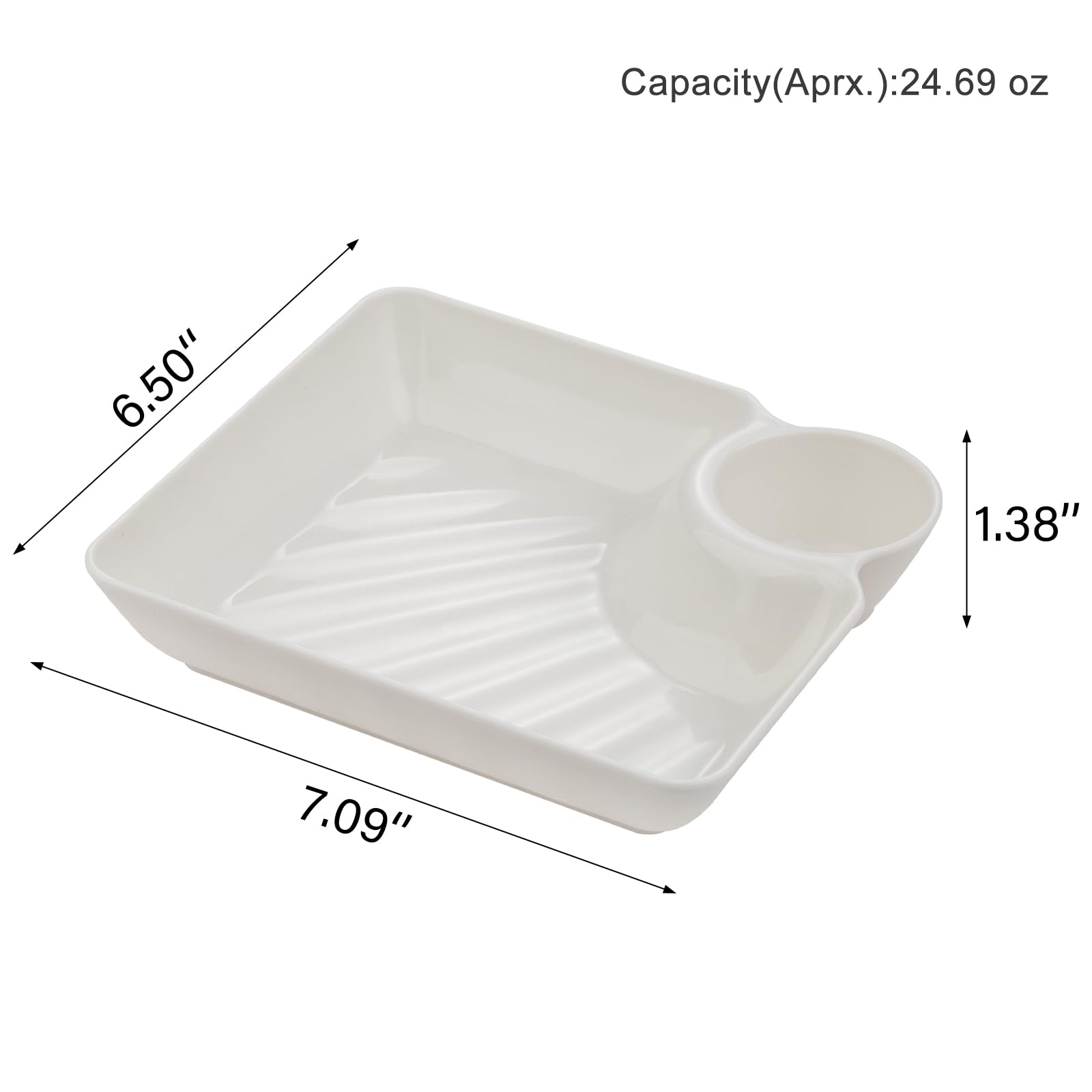 RAMFIYN white dip tray closeup shows built-in dipping cup for sauces.