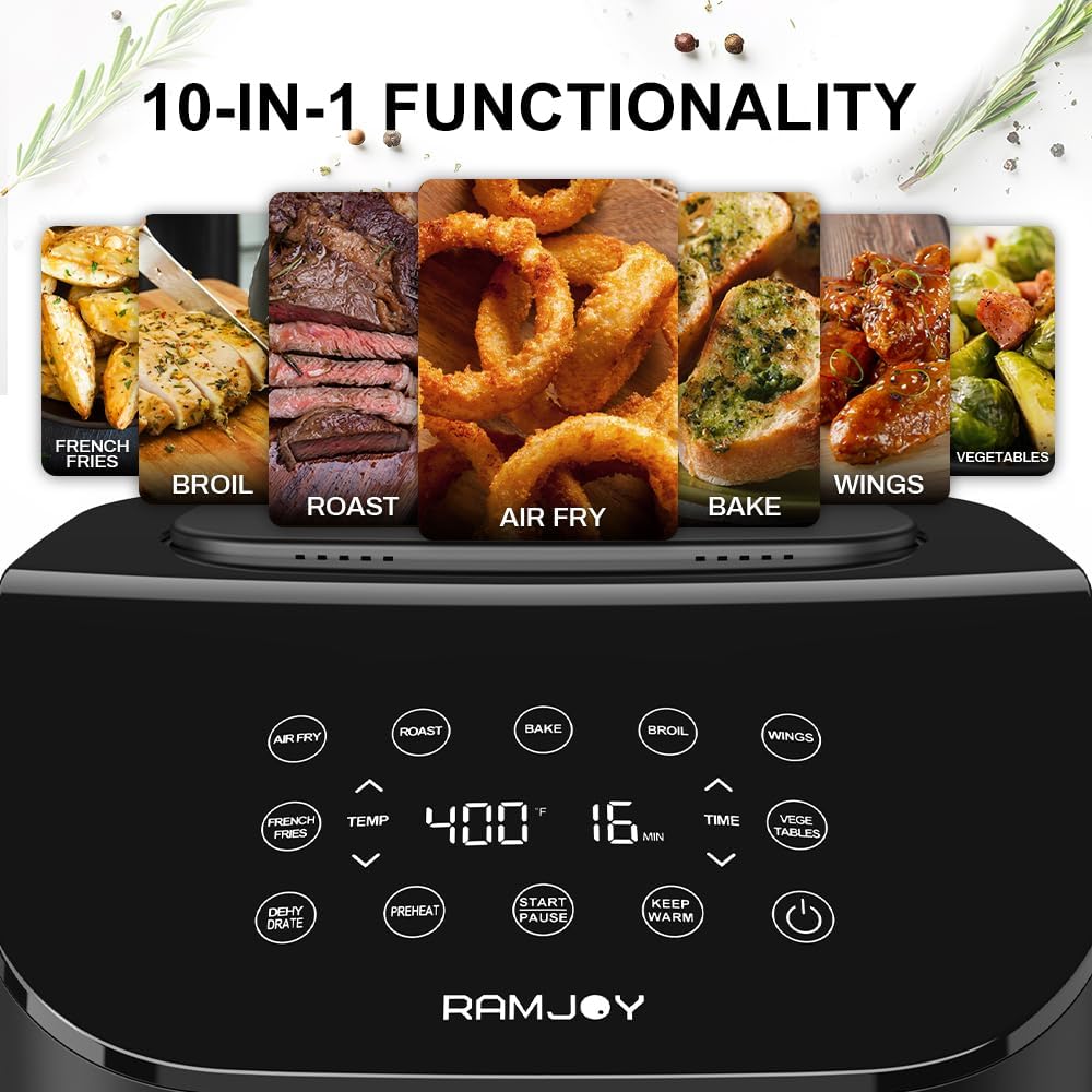 RAMJOY Air Fryer curved touchscreen for simple one-touch presets