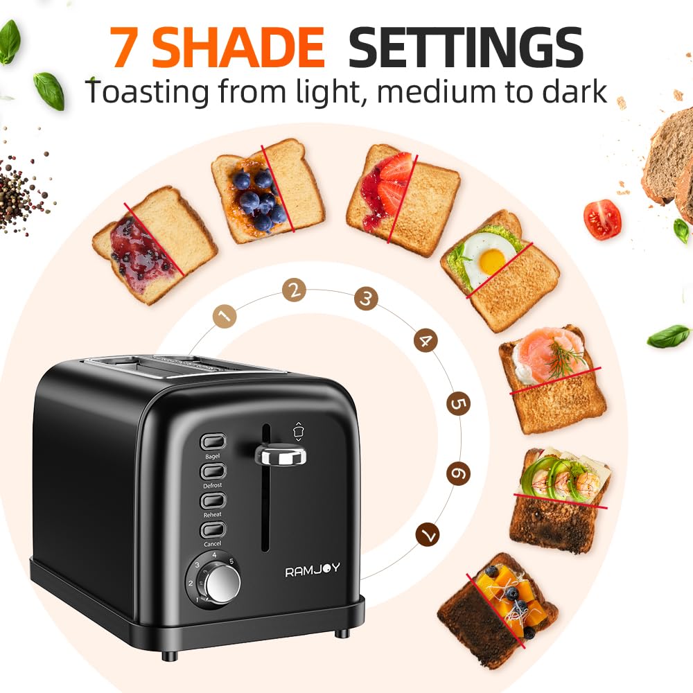 RAMJOY Black Toaster exterior detail emphasizing durable controls and sleek finish