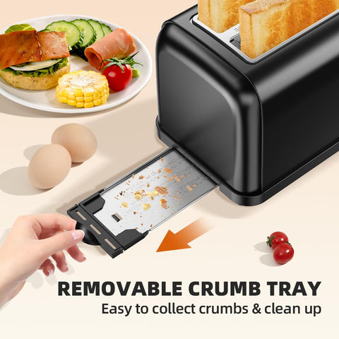 RAMJOY removable crumb tray shown for quick cleaning and maintenance