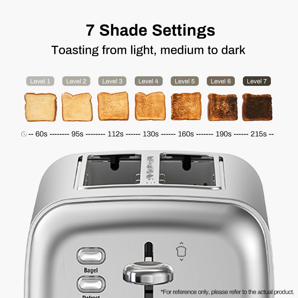 RAMJOY Toaster with seven shade settings for precise browning control.
