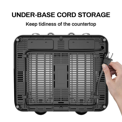 RAMJOY Toaster under-base cord storage keeps counters tidy.