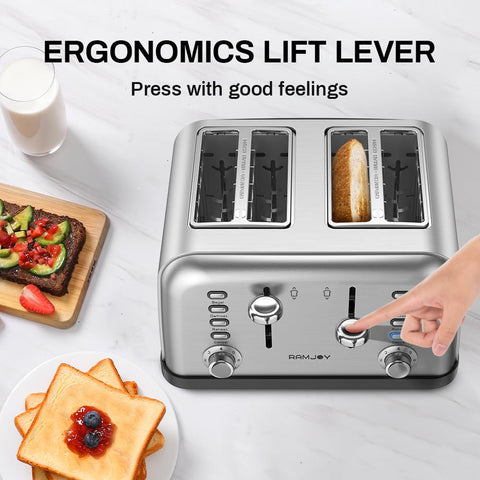 RAMJOY Toaster ergonomic lift lever enhances user feel while lowering toast.