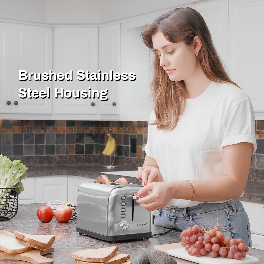 RAMJOY Toaster with extra-wide slots to fit bagels and thick slices.