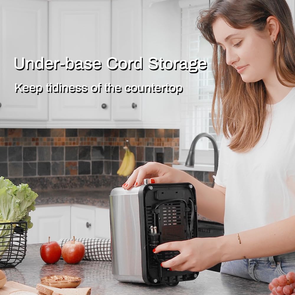 RAMJOY Toaster under-base cord storage keeps countertops tidy.