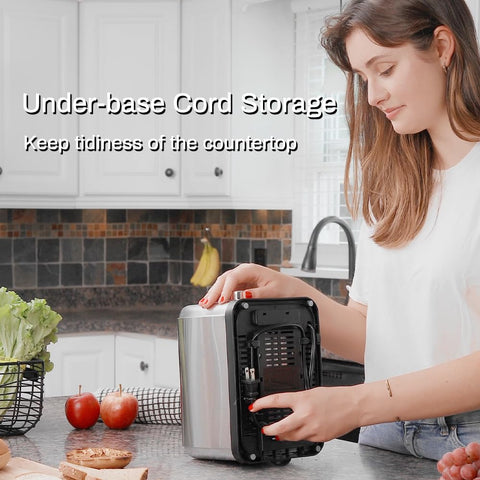RAMJOY Toaster under-base cord storage keeps countertops tidy.