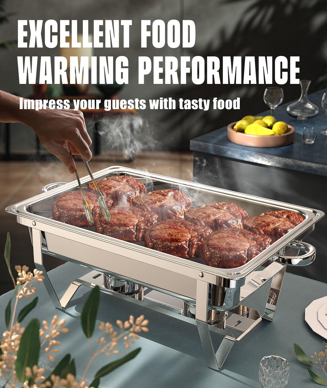 RAMVIC buffet warmers with rolled edge improve safe handling during setup and service.