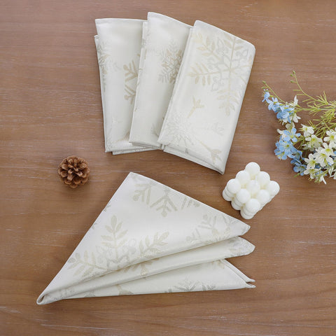 Randall Christmas Snowflake Napkins feature beige base for warm, elegant dining.
