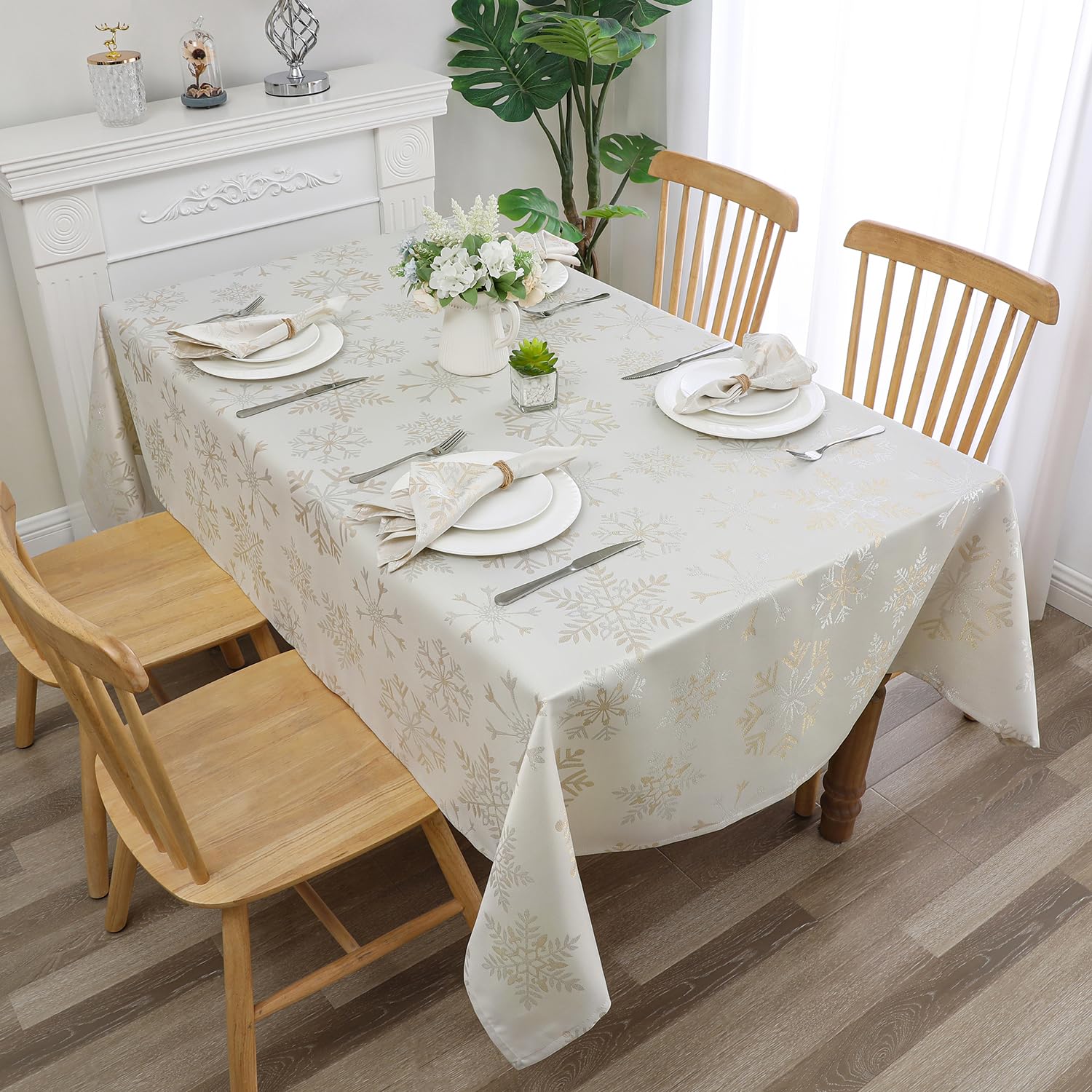 Randall Christmas Snowflake Napkins catch light with shimmering elegance.
