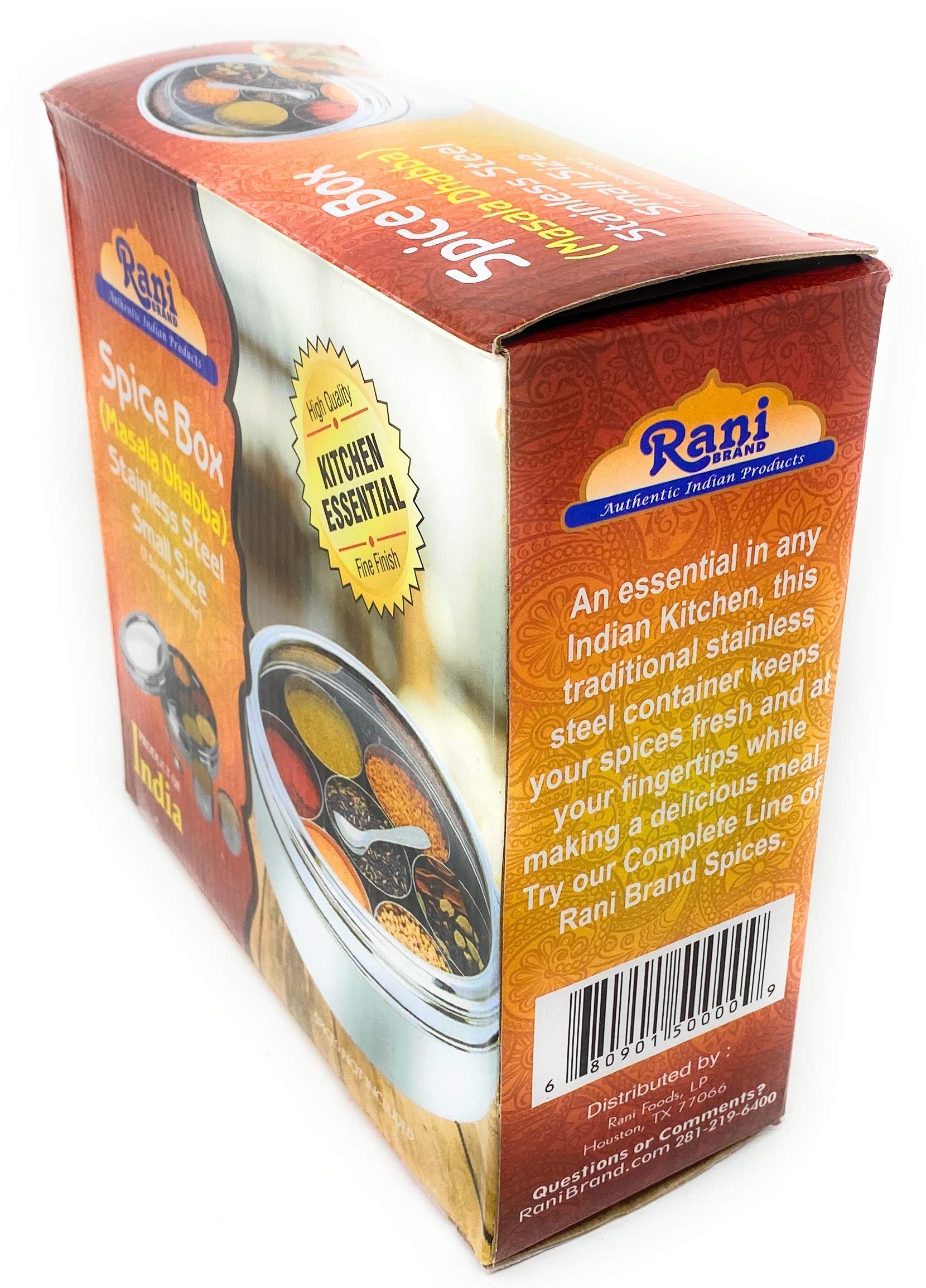 Rani Spice Box measures 7.5 by 2.8 inches for countertops.