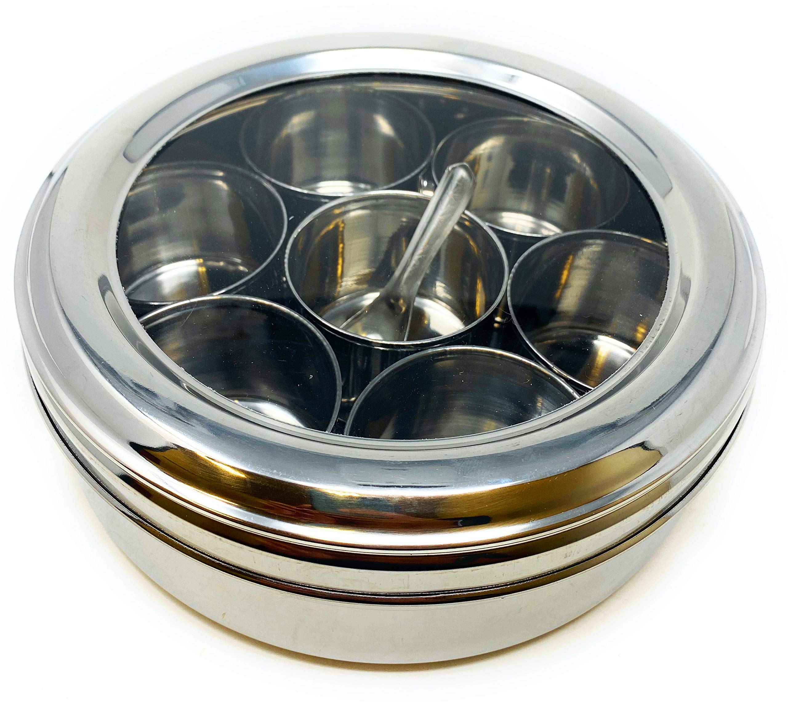 Rani Spice Box stainless steel body offers durable, rust resistant storage.