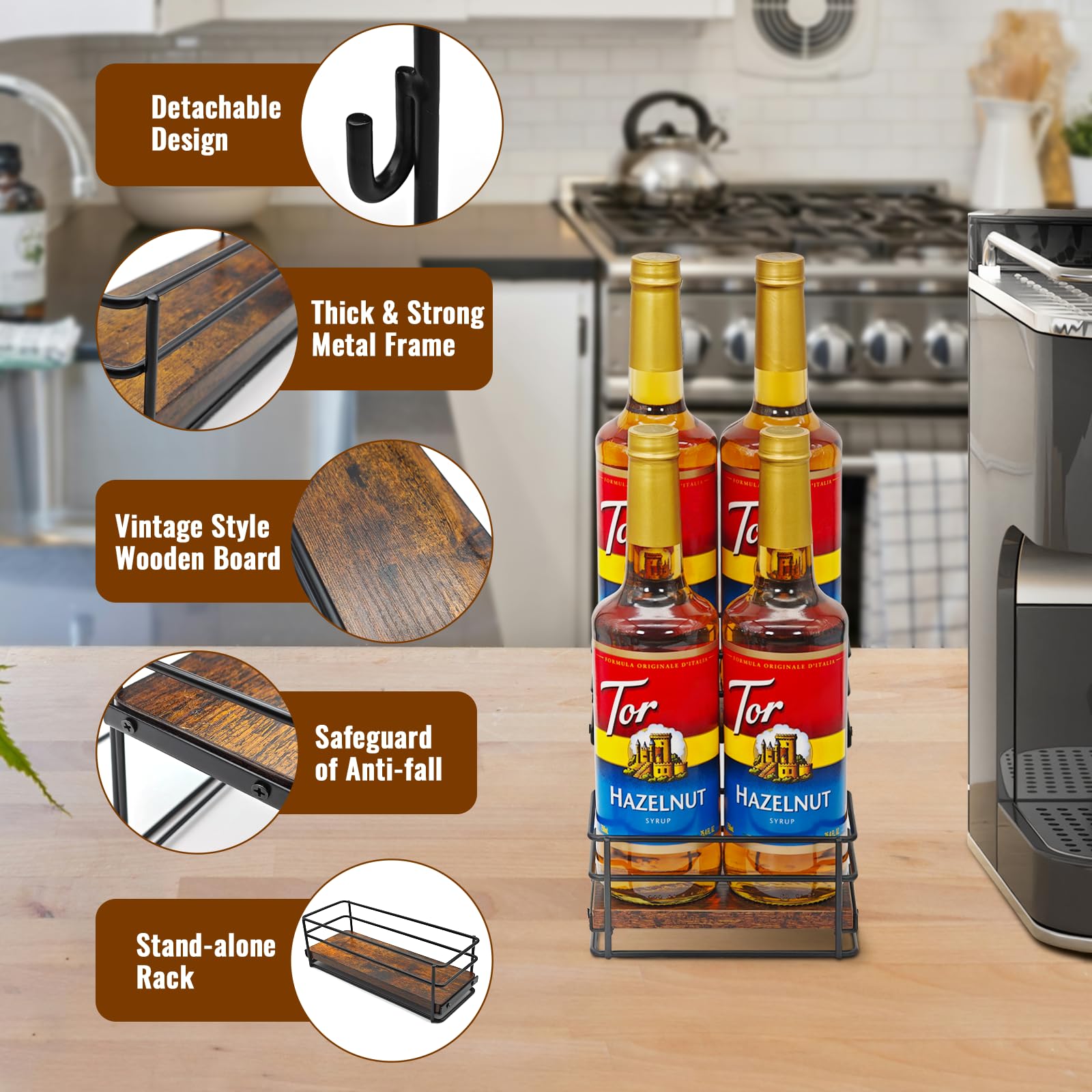 RAUMRIGGE kitchen storage rack is versatile for spices, wine, or syrup bottles.