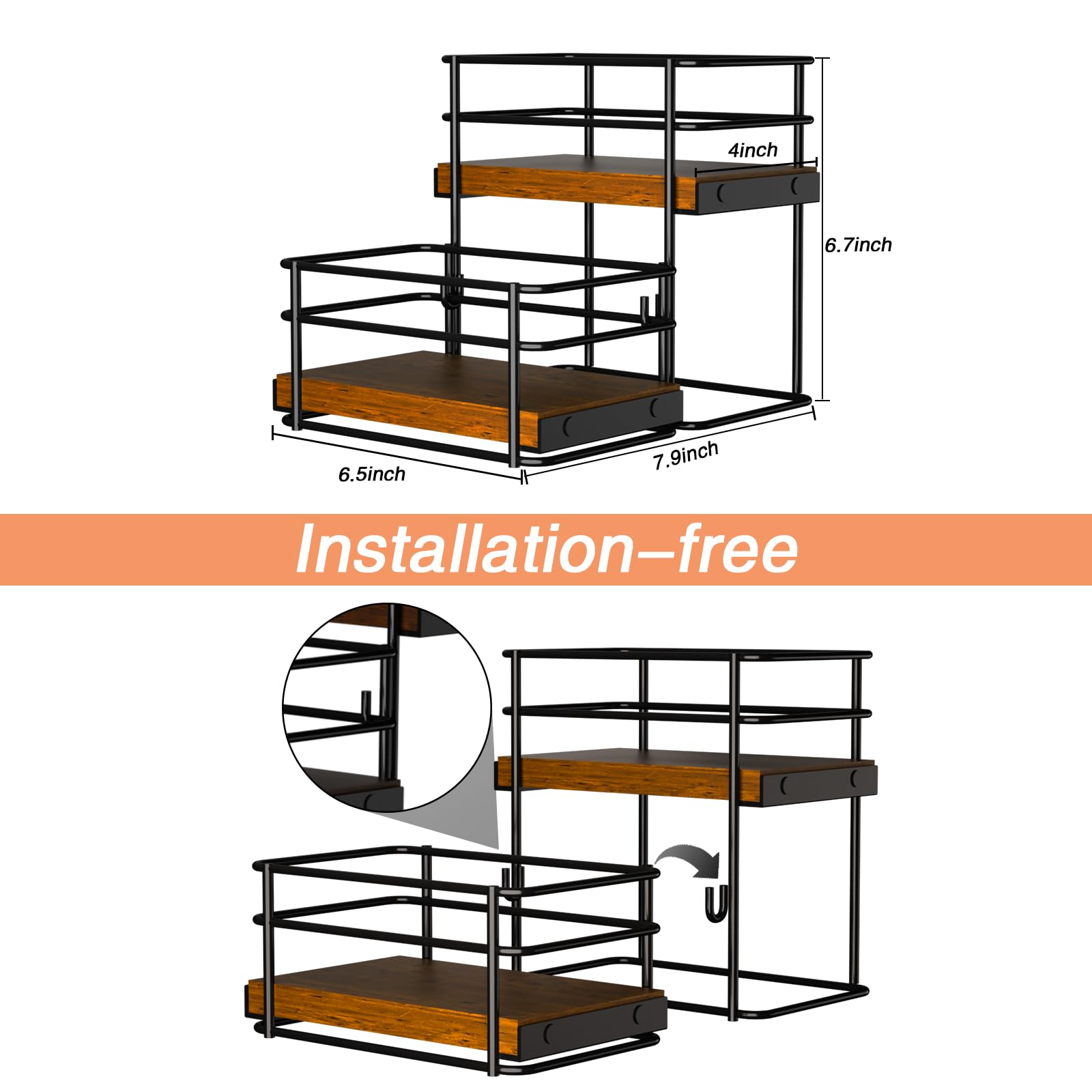 RAUMRIGGE two-tier syrup stand offers compact storage on small countertops.