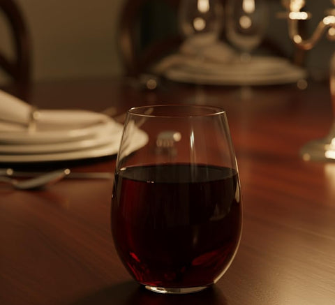 Ravenscroft sturdy-weighted-base stemless glass enhances grip and reduces tipping on uneven surfaces.