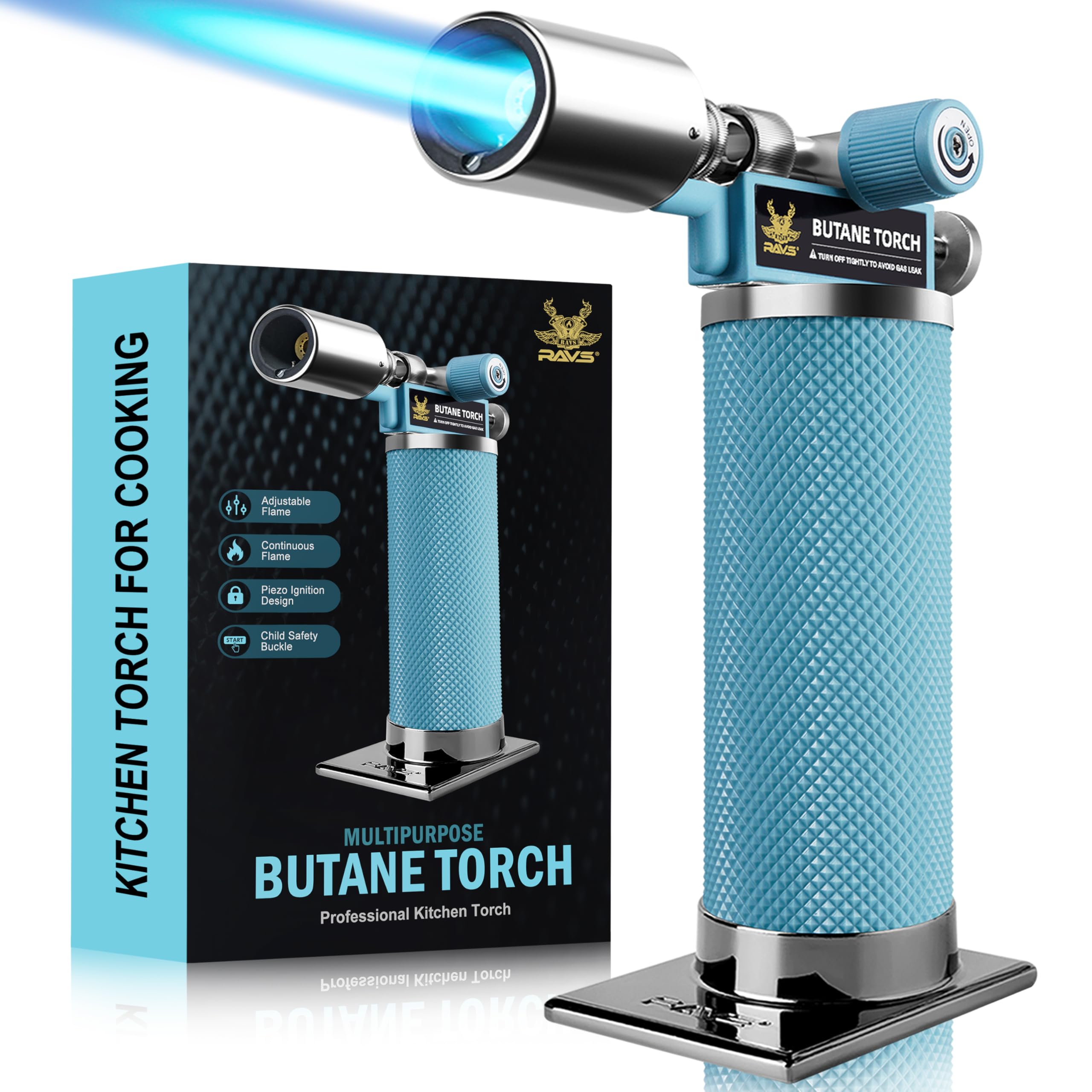RAVS torch with angled nozzle for precise flame control.